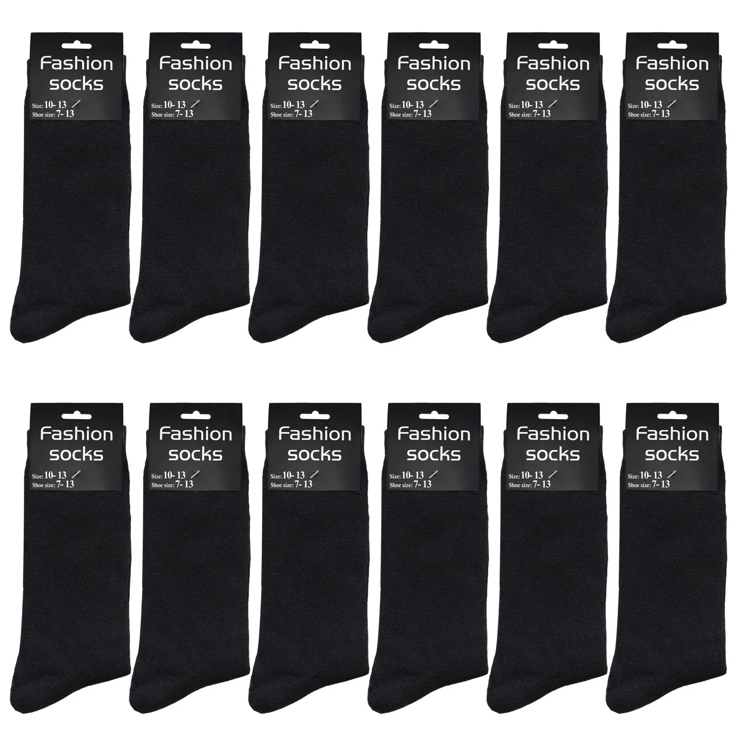 12-Pack Solid Plain Black Crew Men Dress Socks Size 10-13