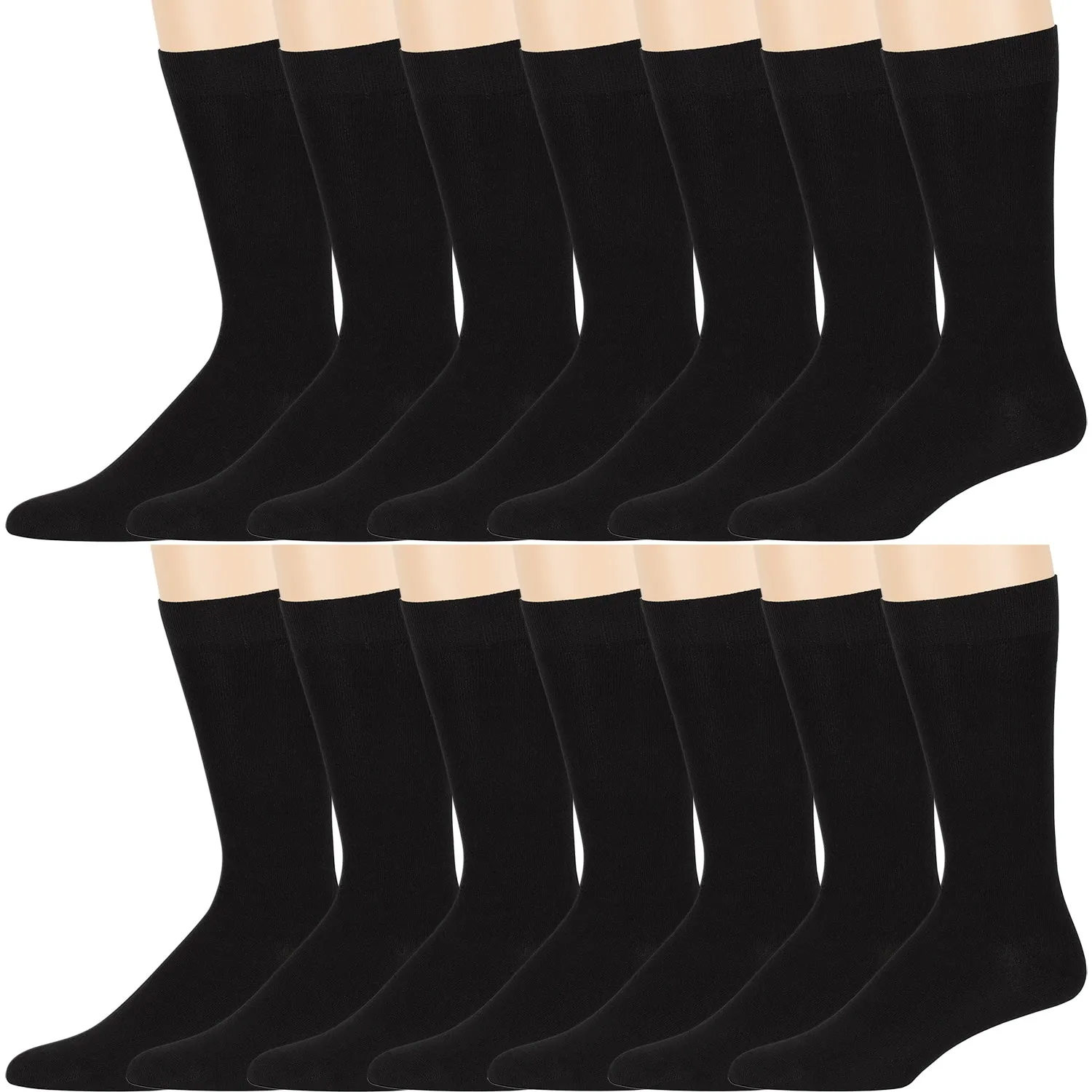 12-Pack Solid Plain Black Crew Men Dress Socks Size 10-13