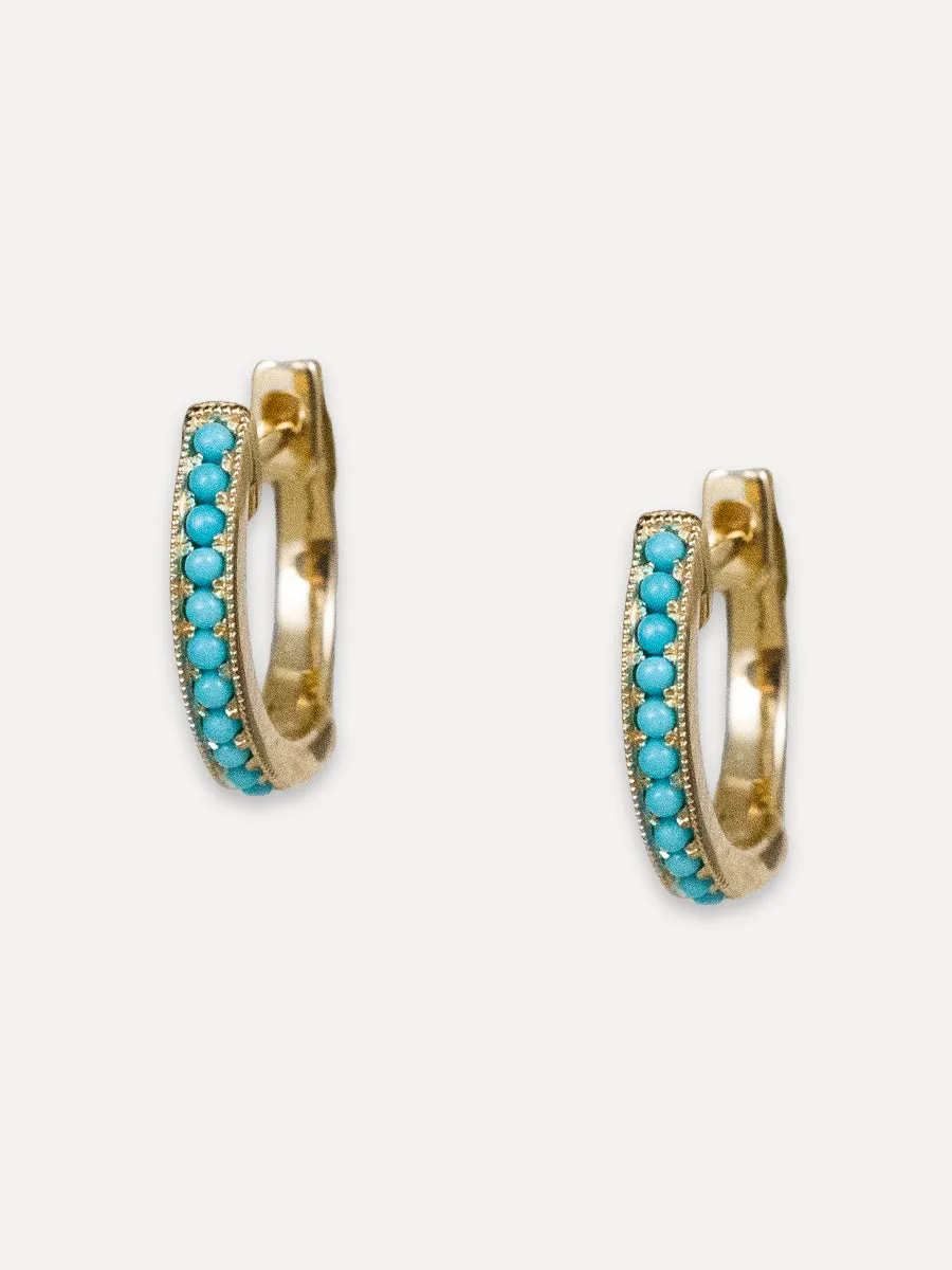 14K Turquoise Milgrain Huggie Hoops