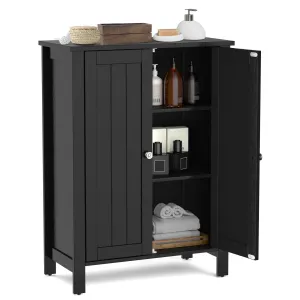 2-Door Freestanding Bathroom Floor Cabinet with Adjustable Shelves-Black