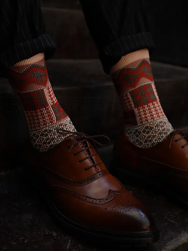 3 Pack Retro Ethnic Jacquard Calf Socks