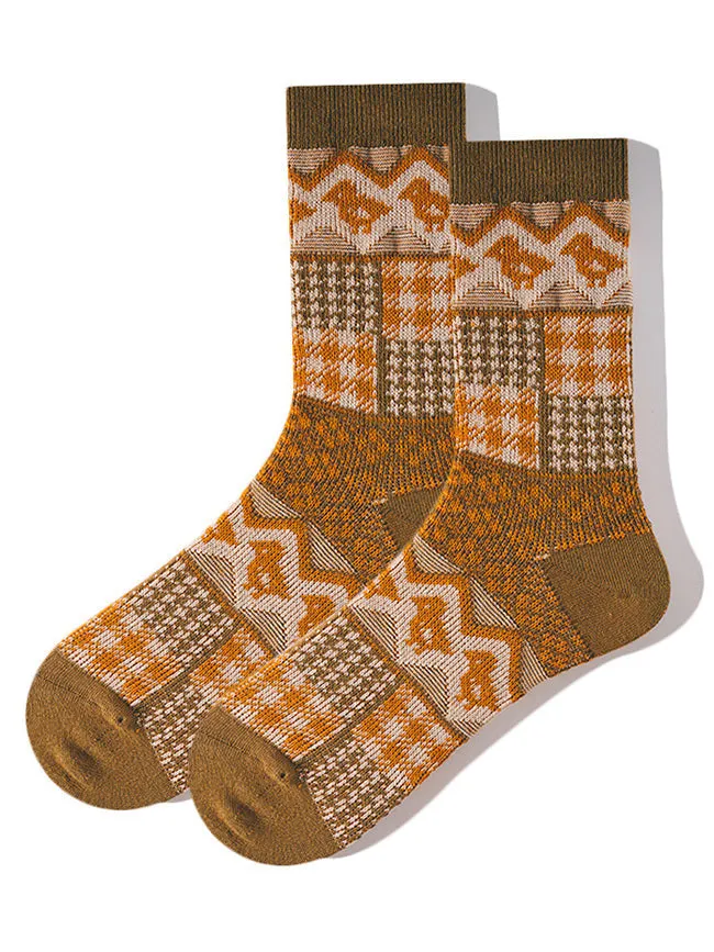 3 Pack Retro Ethnic Jacquard Calf Socks