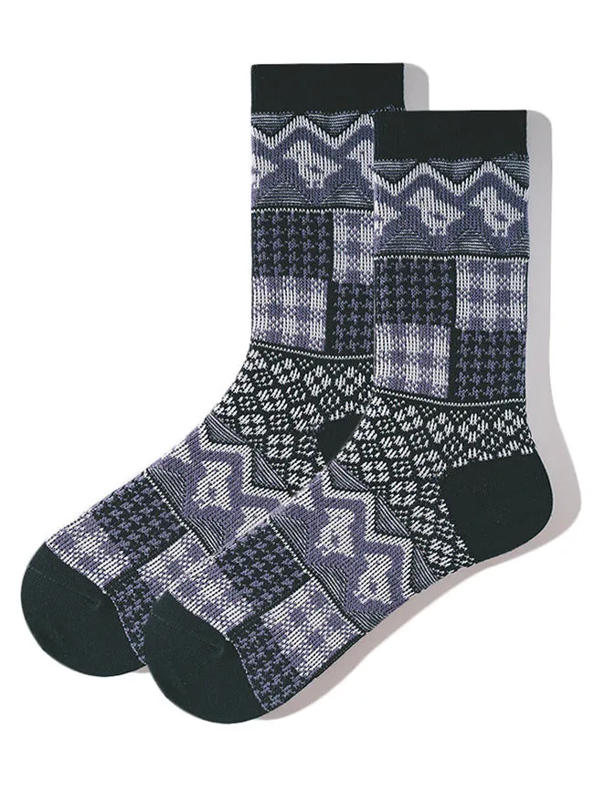 3 Pack Retro Ethnic Jacquard Calf Socks