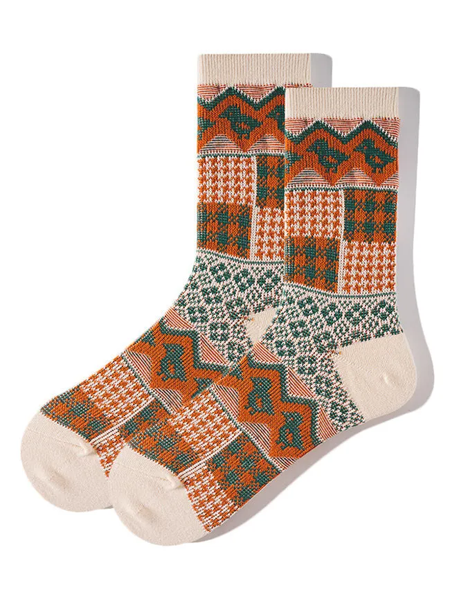 3 Pack Retro Ethnic Jacquard Calf Socks