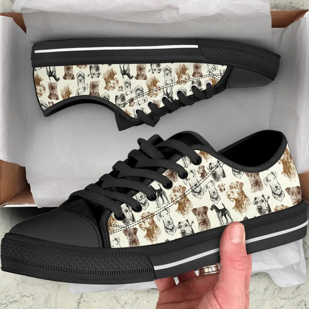 Airedale Terrier Low Top Shoes - Low Top Sneaker, Dog Printed Shoes, Canvas Shoes For Men, Women