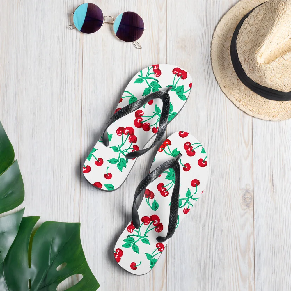 Amie Thong Flip-Flop Beach Sandals in White-Chocolate Cherry Girl | Pinup Couture Relaxed