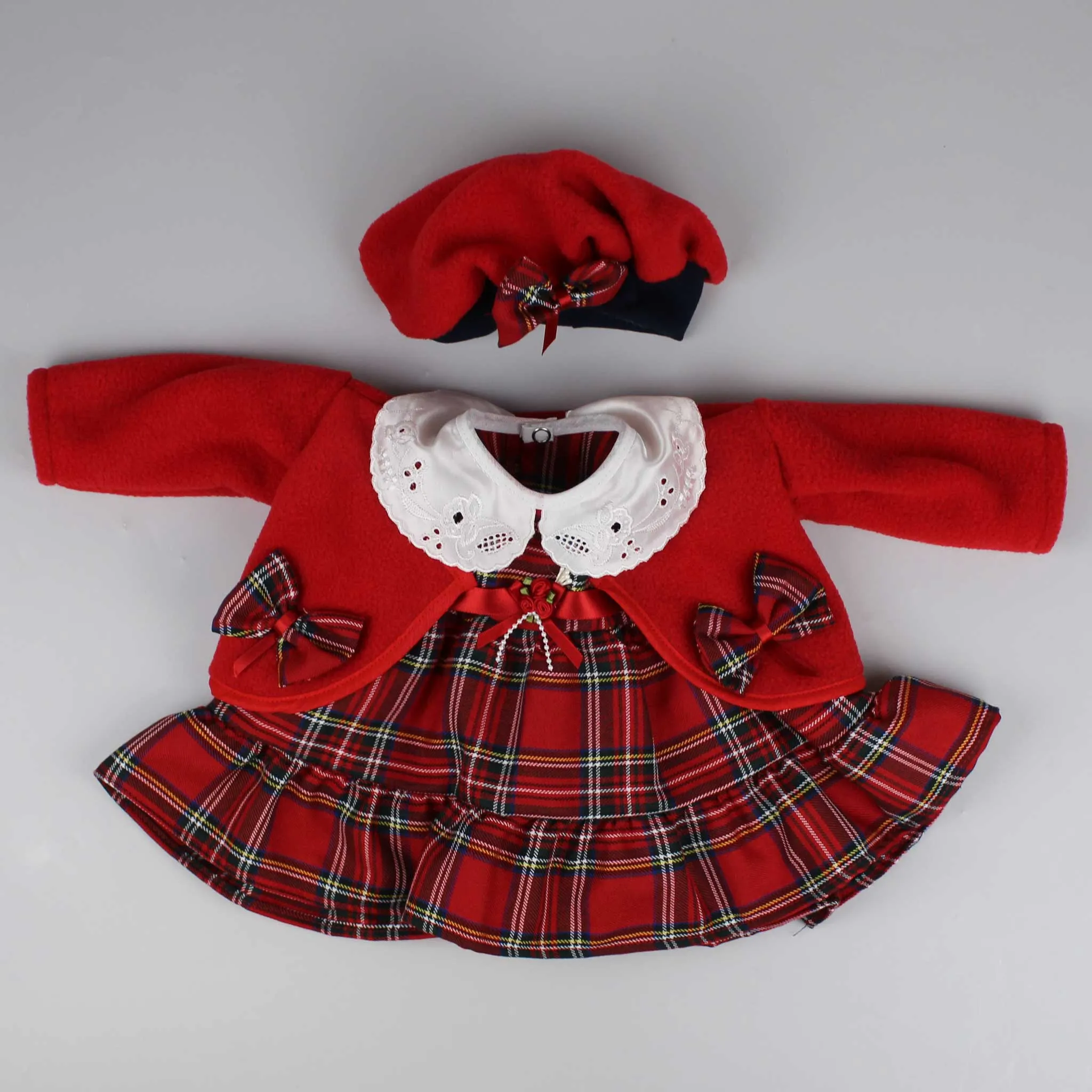 Baby Girls Red Tartan Dress, Jacket and Hat Outfit