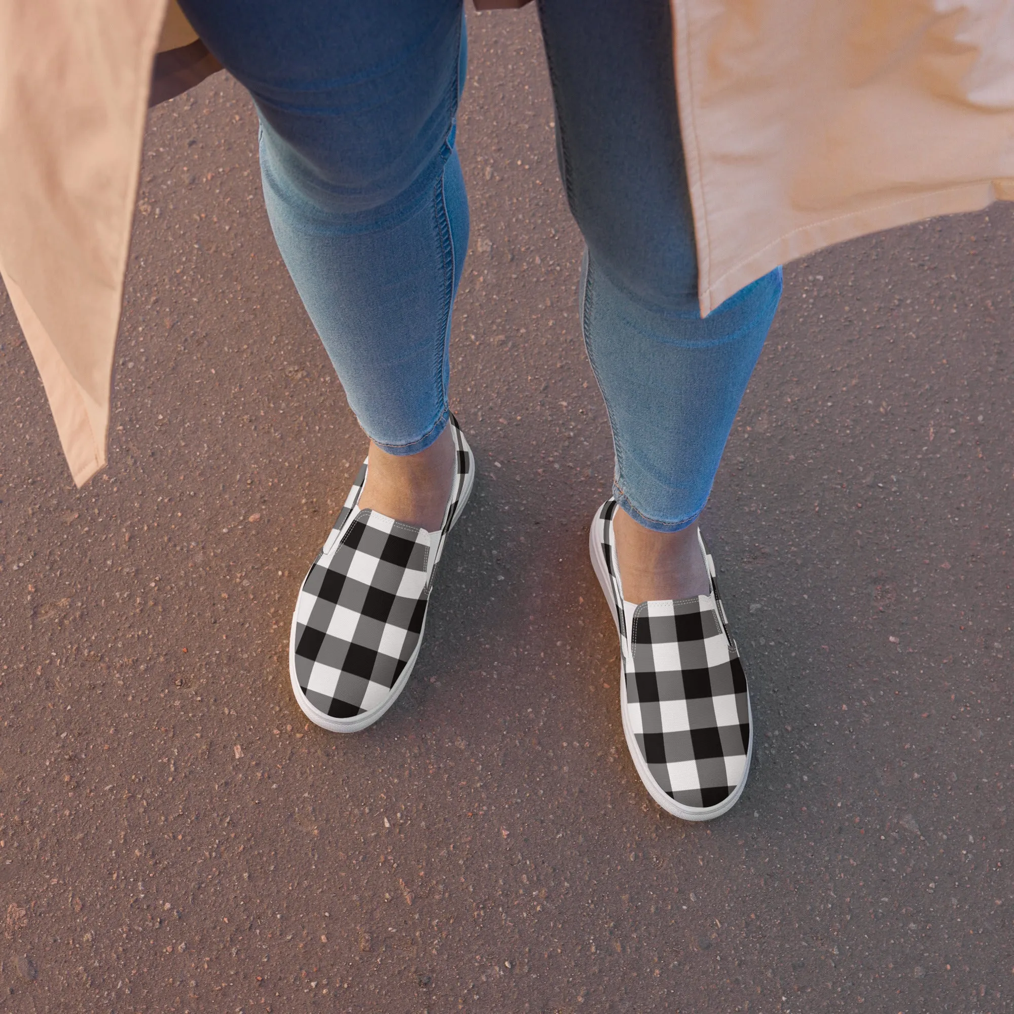 Badass Black Gingham Women’s Canvas Slip-On Flat Deck Shoe | Pinup Couture Relaxed