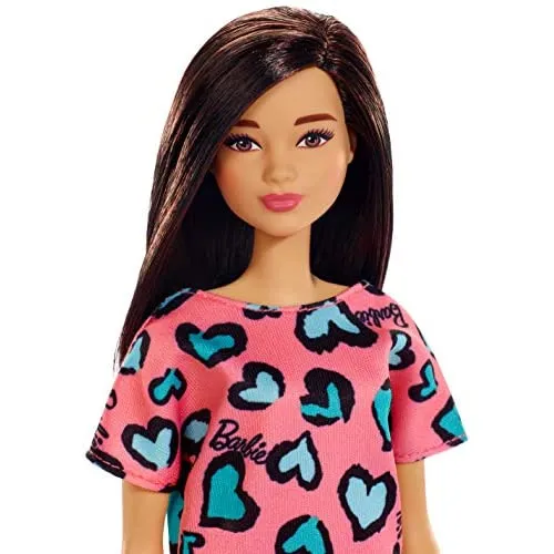 Barbie Doll Brunette, Wearing Pink and Blue Dress and Sneakers