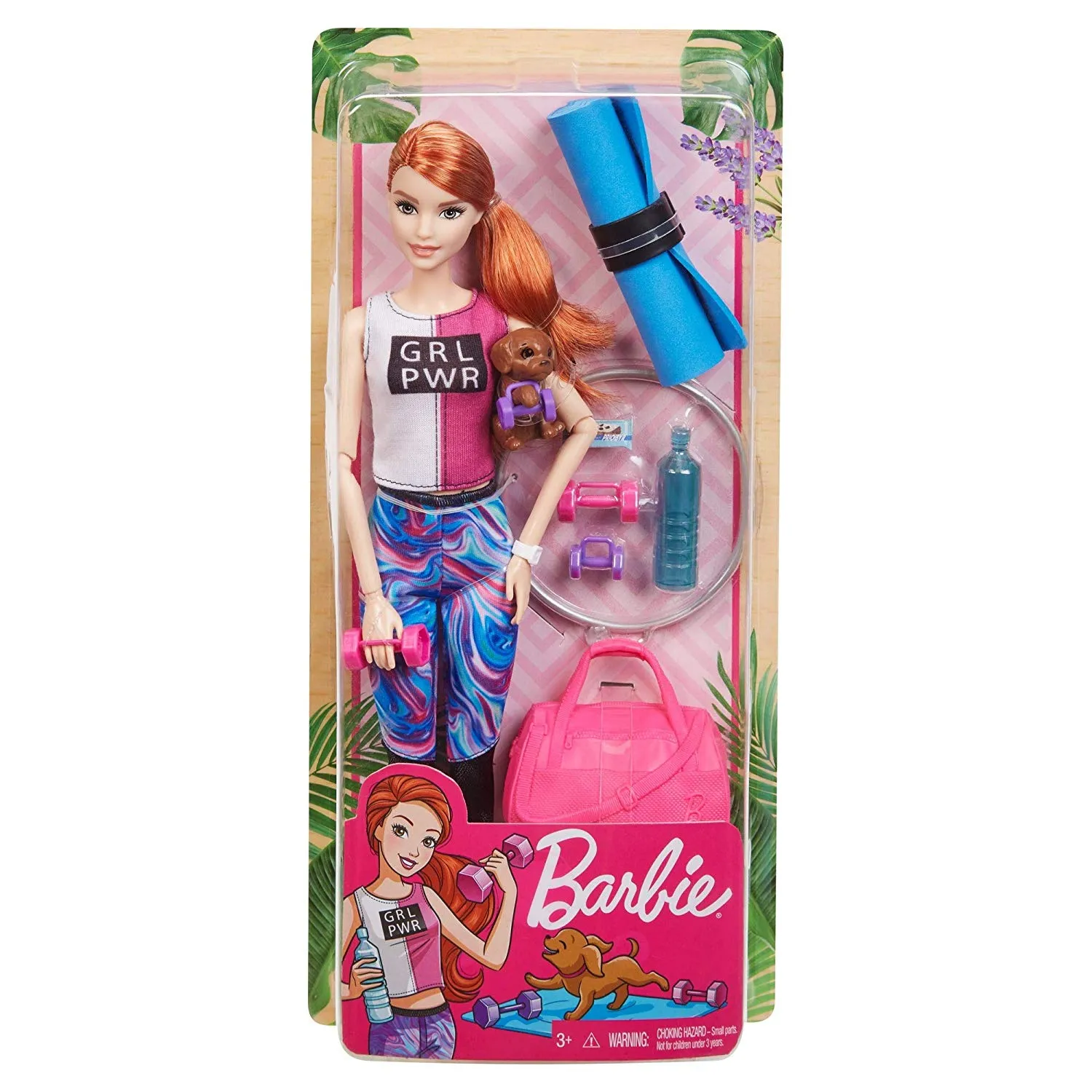 Barbie Fitness Doll Red-Haired With Puppy and 9 Accessories