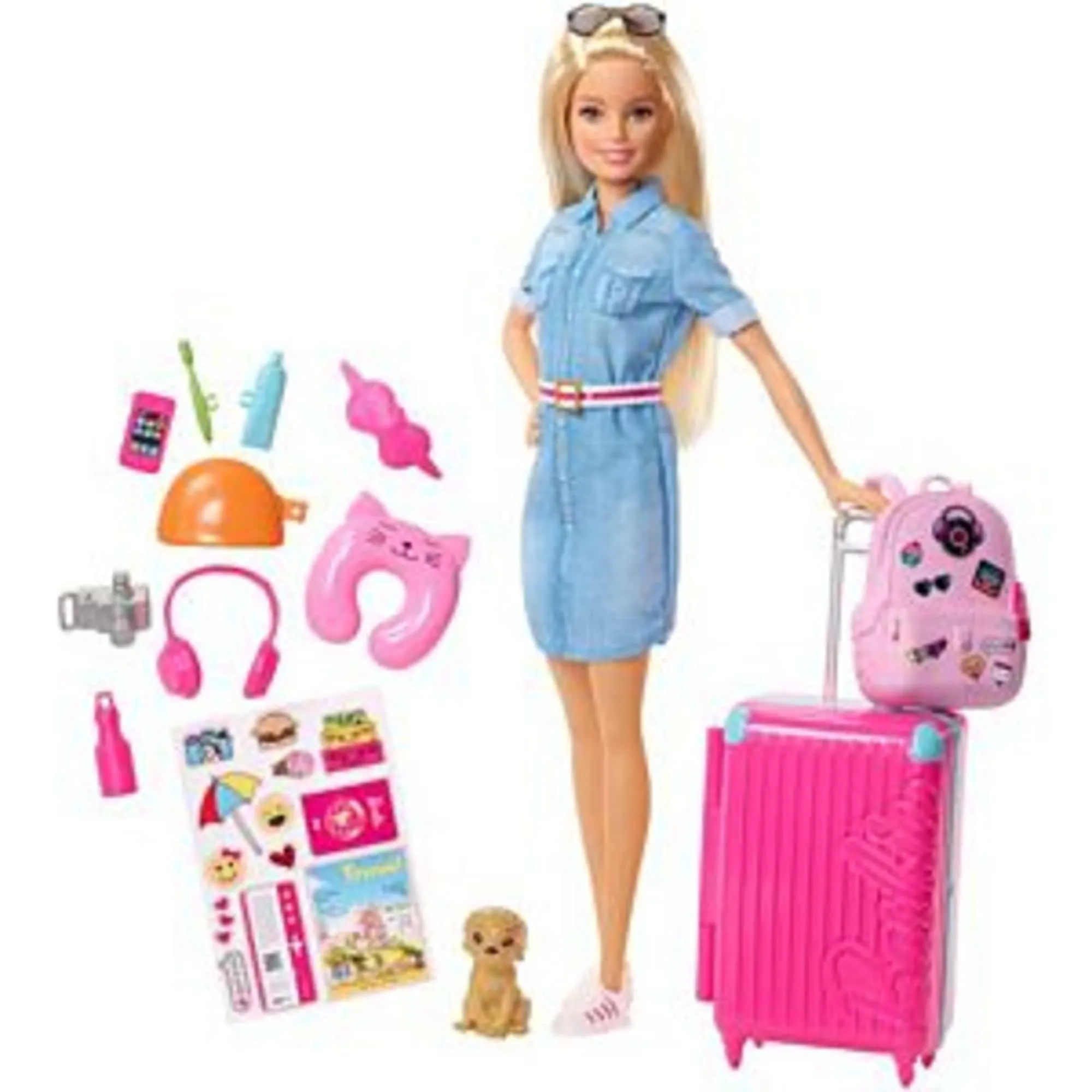 Barbie Travel Doll - Blonde Doll with Puppy & Opening Pink Suitcase