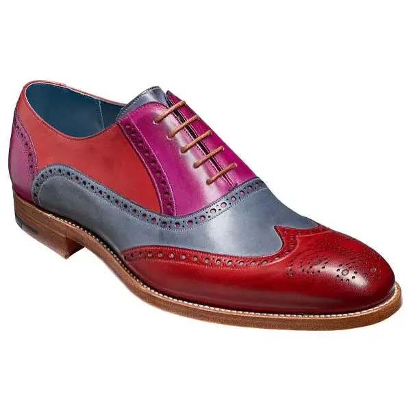 BARKER Valiant Shoes - Mens Brogues - Red, Grey & Purple Hand Painted