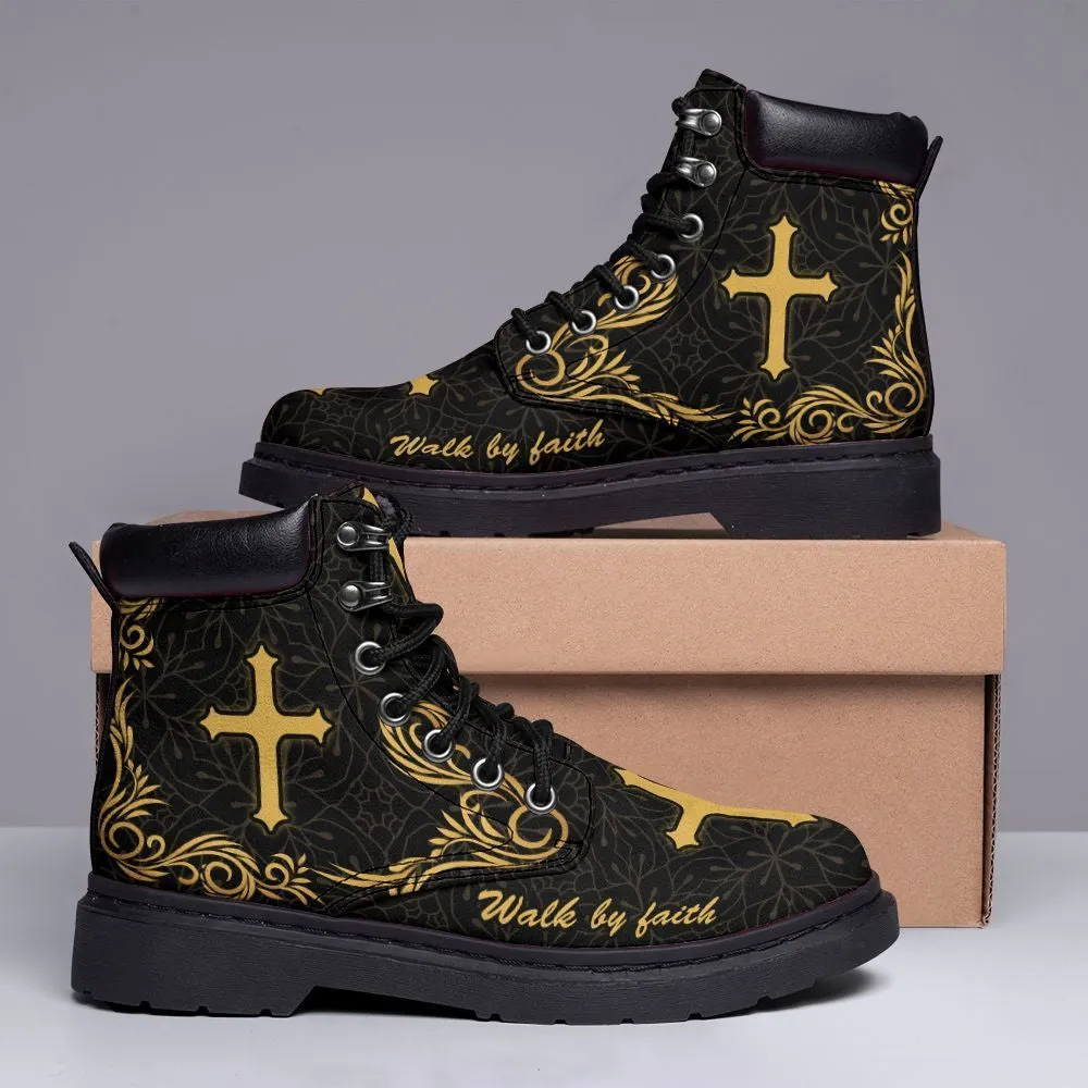 Black Jesus Walk By Faith Leather Boots 3 - Christian Shoes For Men And Women