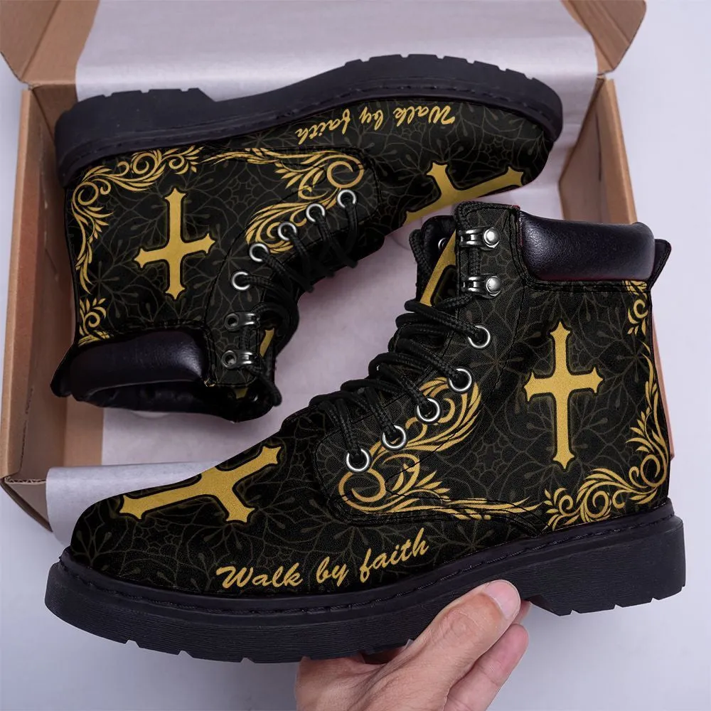 Black Jesus Walk By Faith Leather Boots 3 - Christian Shoes For Men And Women