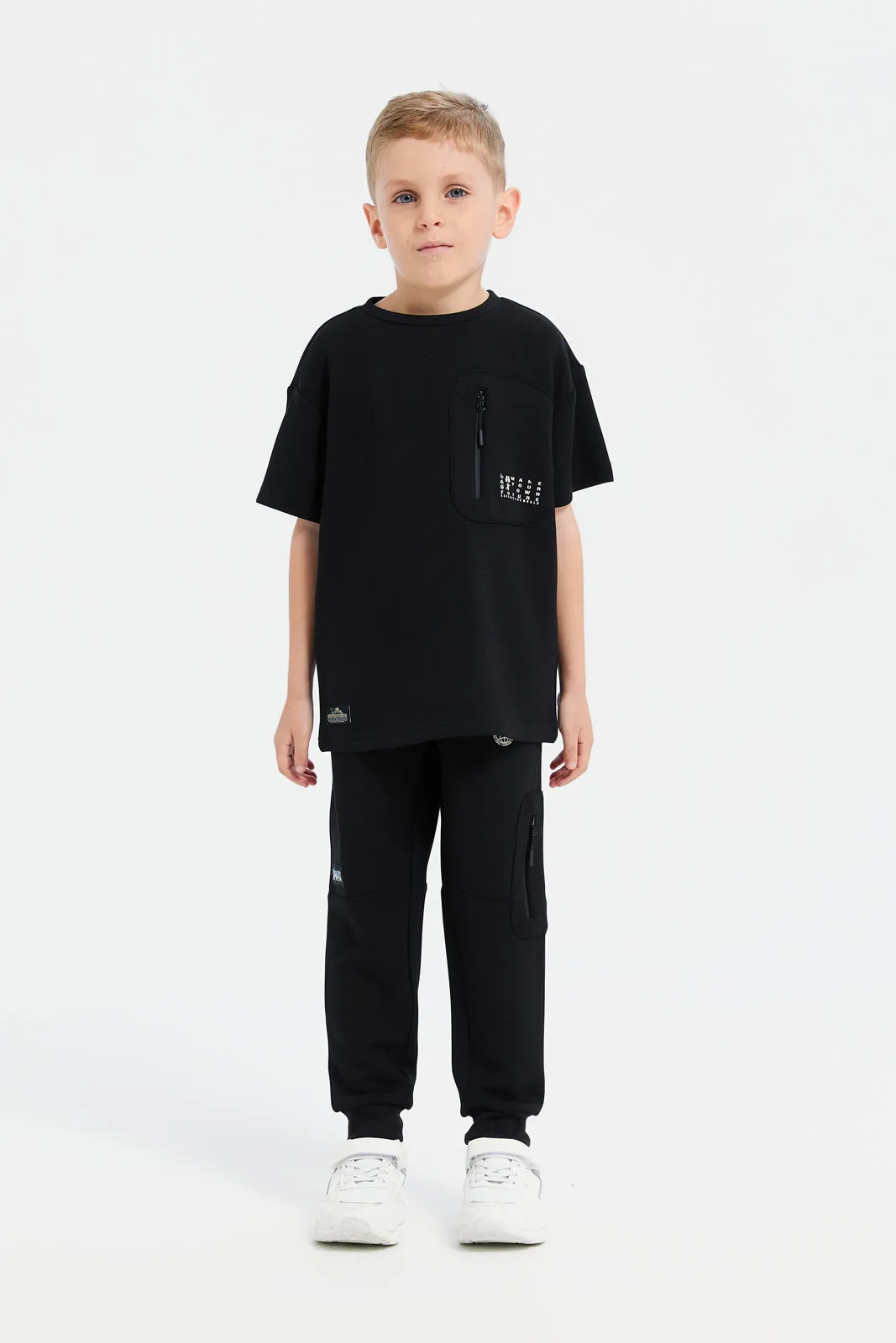 Boys Black Printed Loose Fit T-Shirt