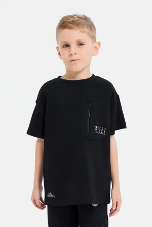 Boys Black Printed Loose Fit T-Shirt