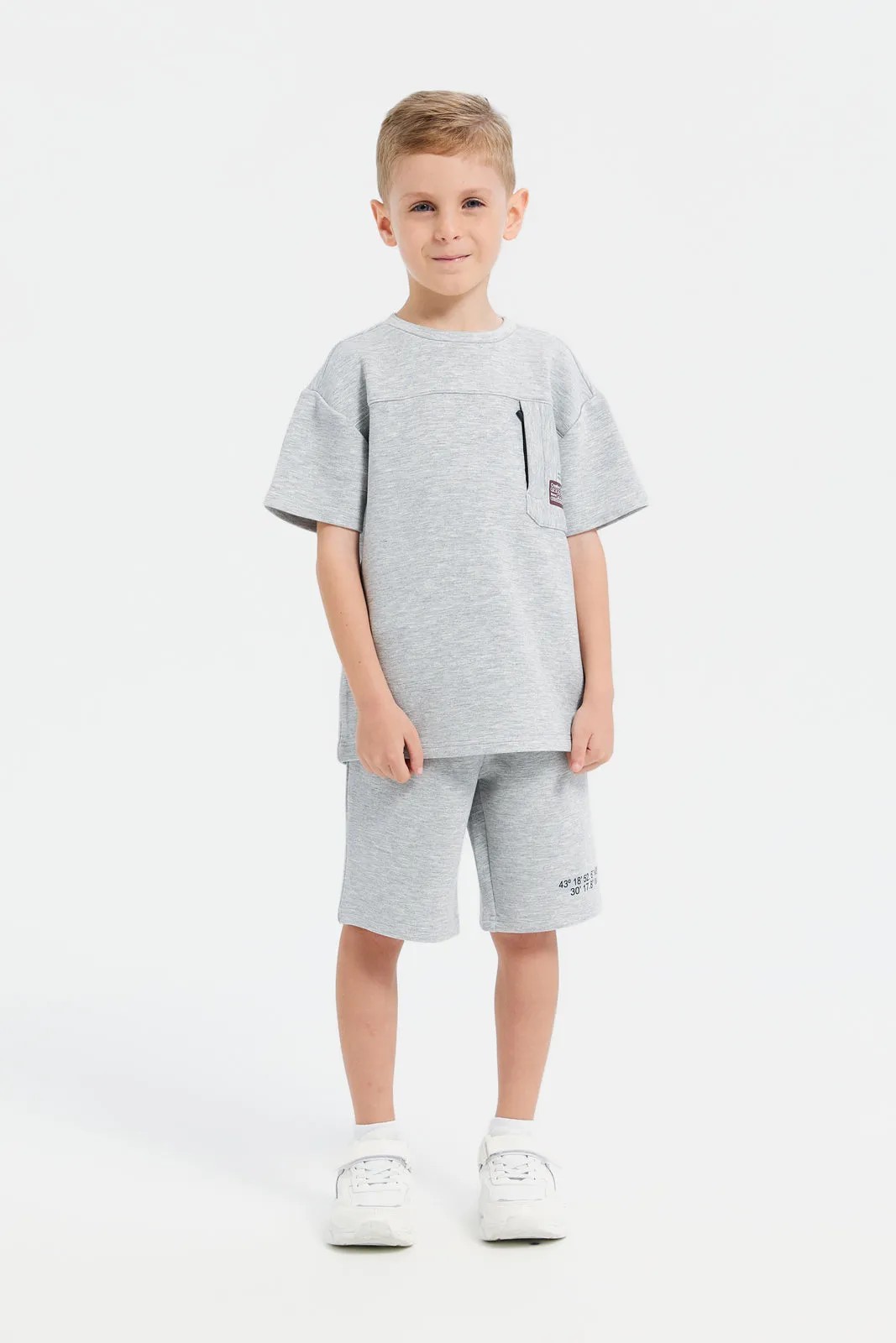 Boys Grey Printed Loose Fit T-Shirt