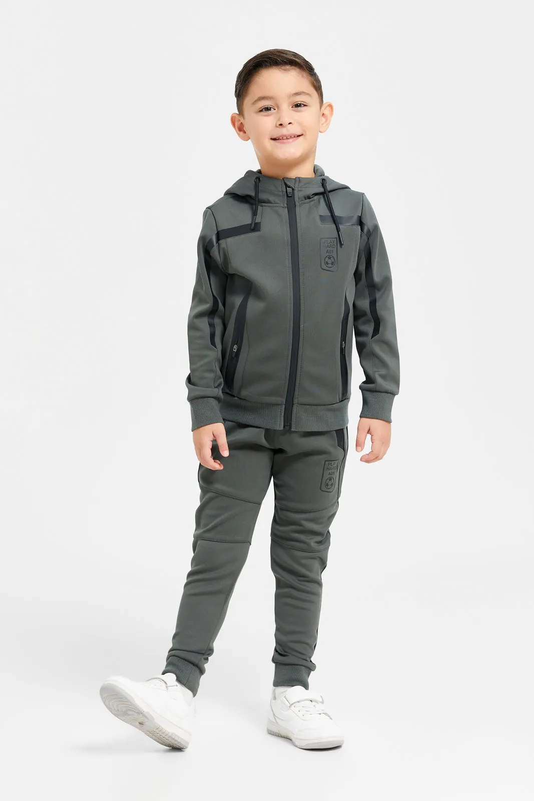 Boys Grey Reflective Print Hooded Sweatshirt