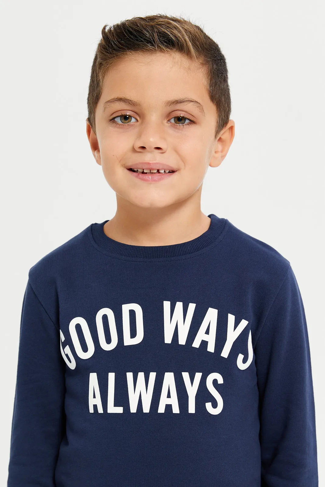 Boys Navy And Coral Sweatshirt Set (2 Piece)