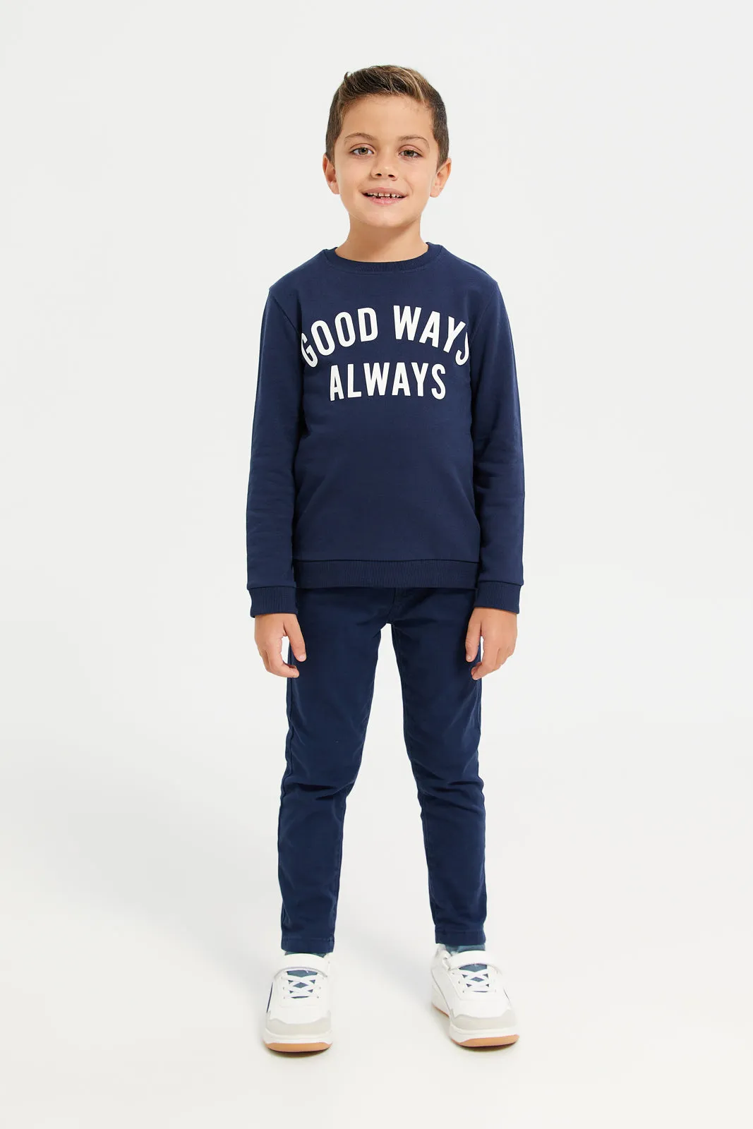 Boys Navy And Coral Sweatshirt Set (2 Piece)