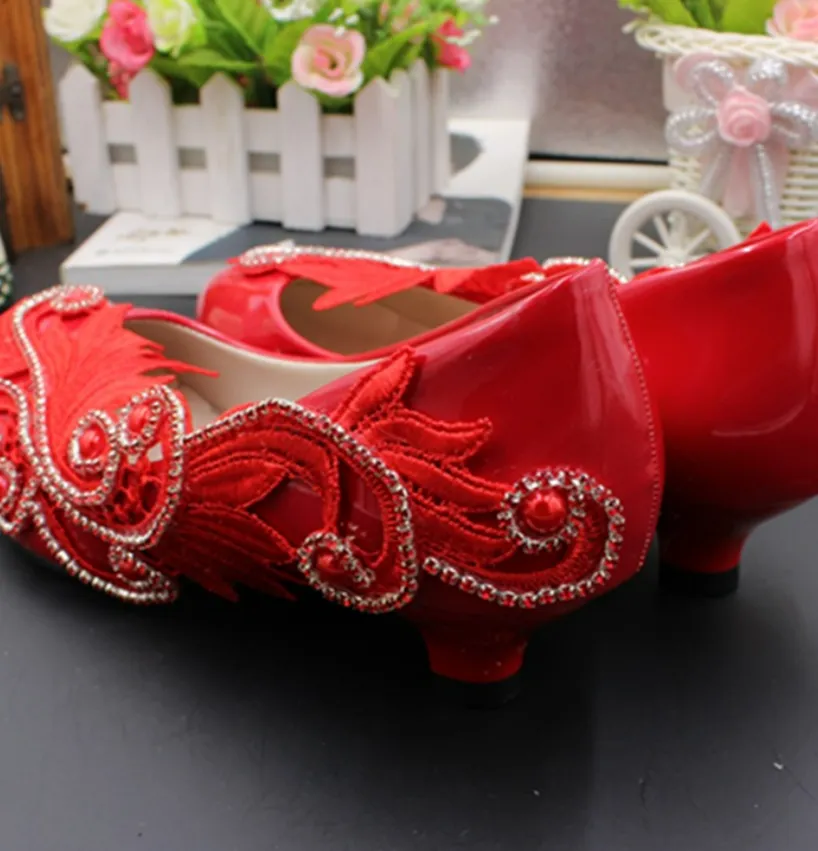 Bridal Red Flat Wedding Shoes Chinese Style