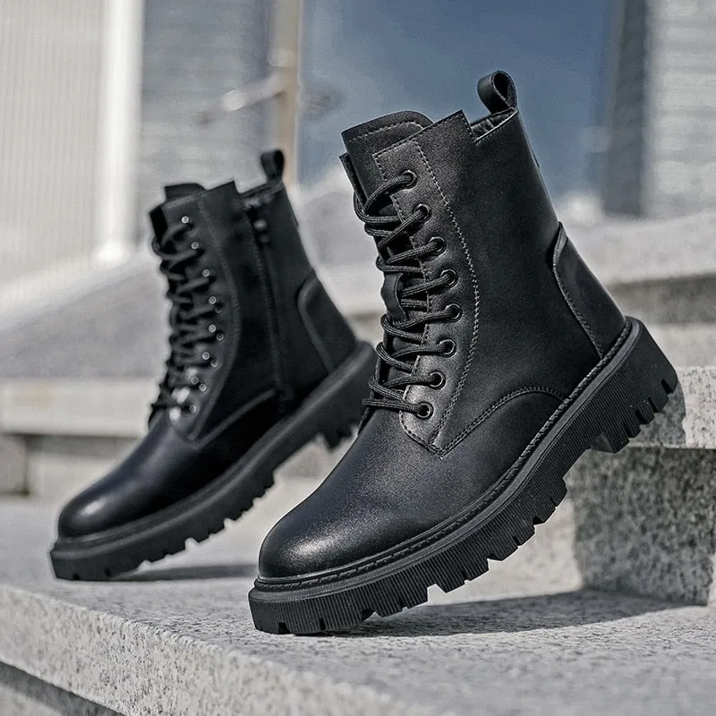 Classic Men Motorcycle Boots Thick Sole Mens Boots High Top Bottes