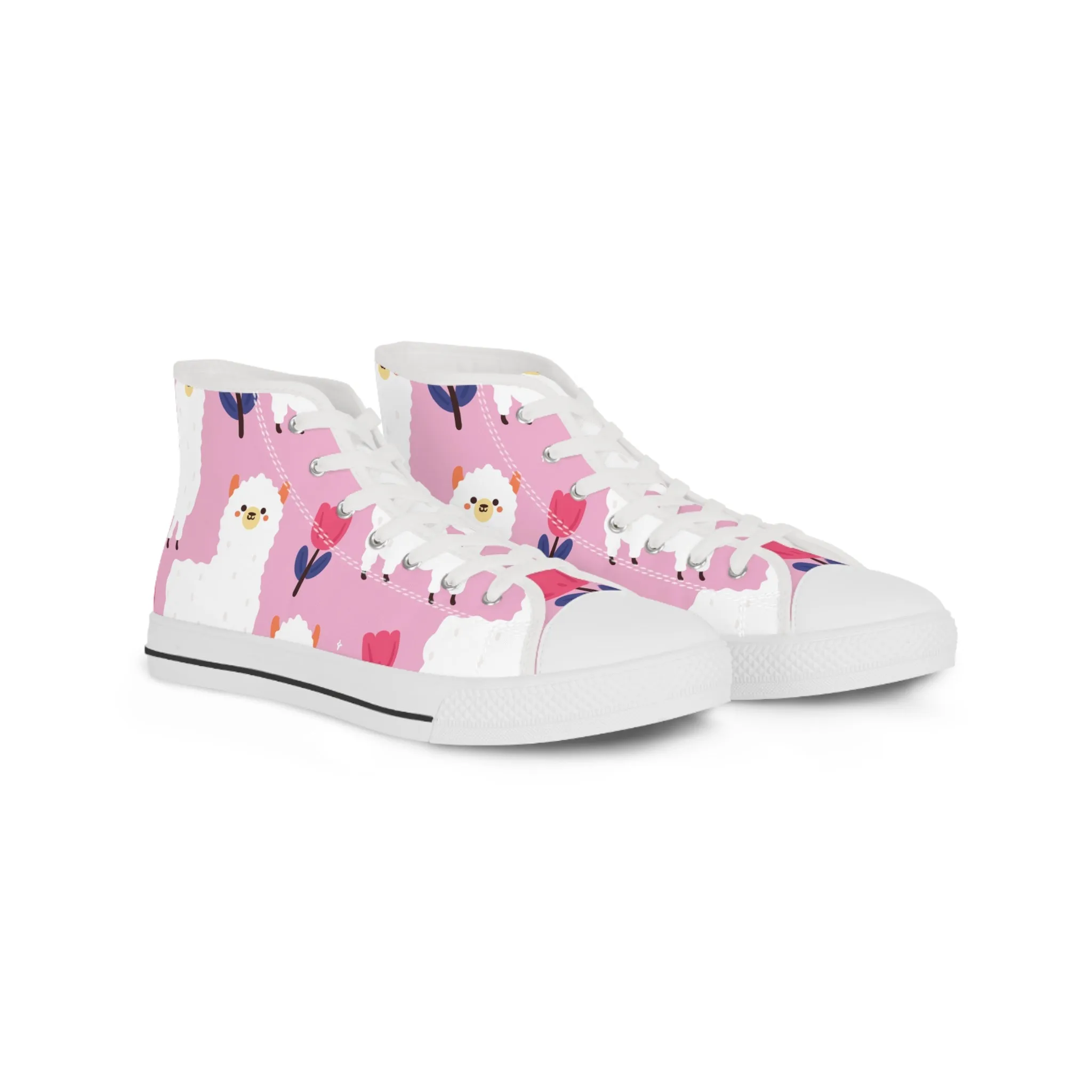 Cute Llama and Roses Men's High Top Sneakers