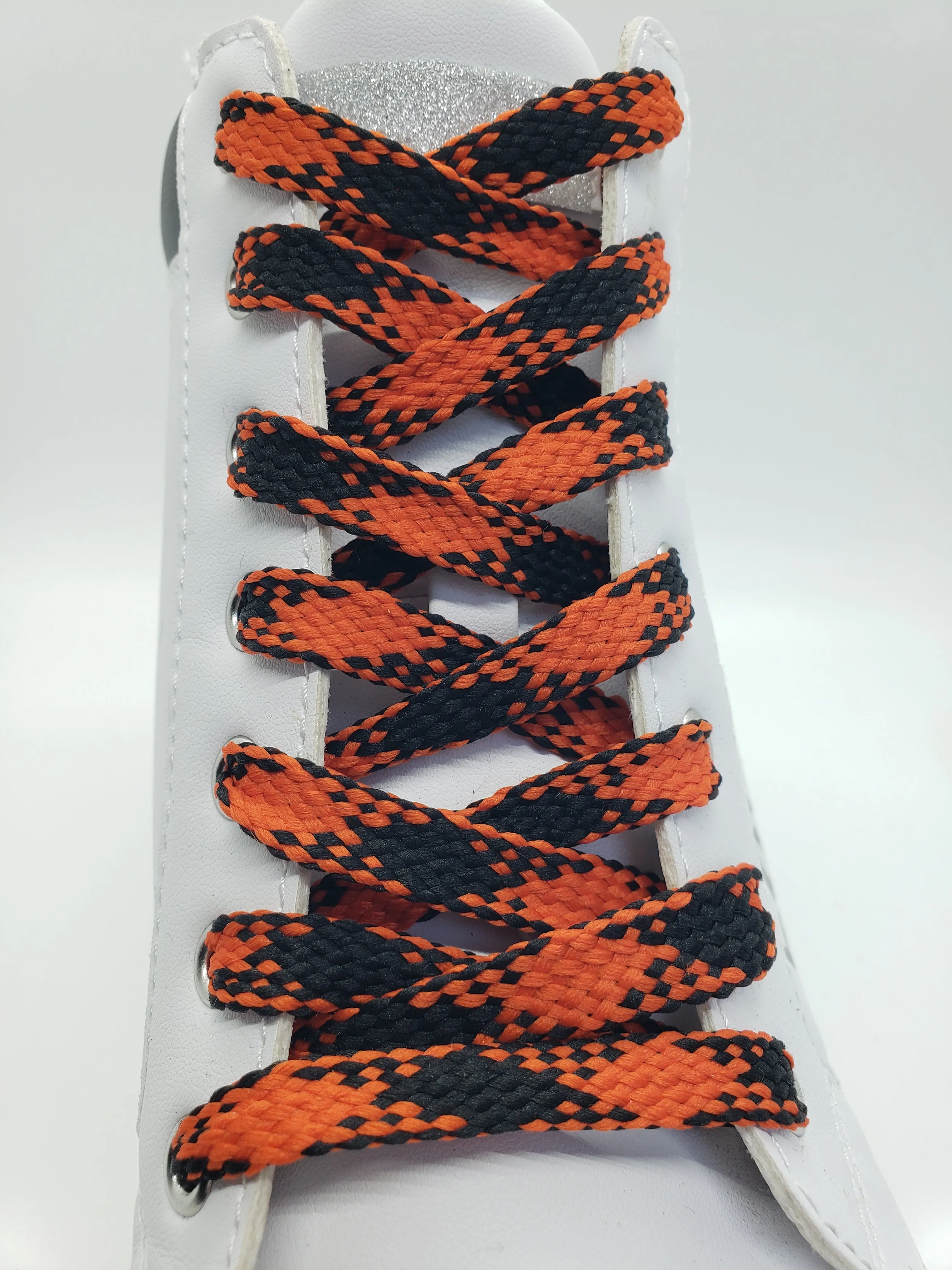 Flat Argyle Shoelaces - Black and Orange