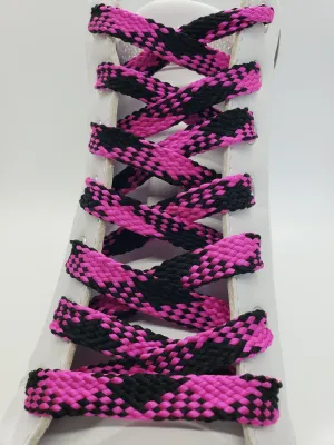 Flat Argyle Shoelaces - Black and Pink