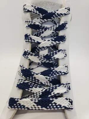 Flat Argyle Shoelaces - Navy Blue and White