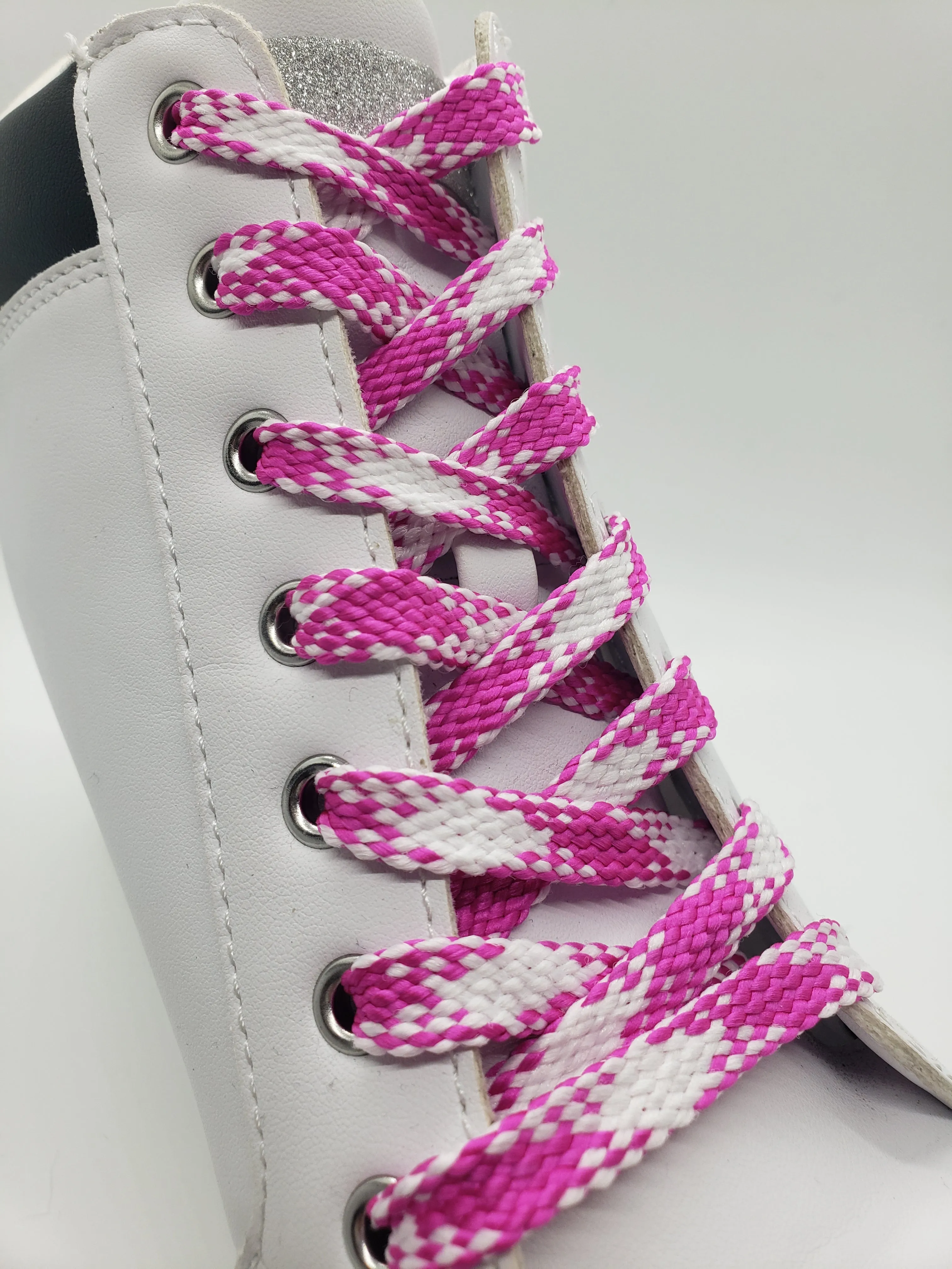 Flat Argyle Shoelaces - Neon Pink and White