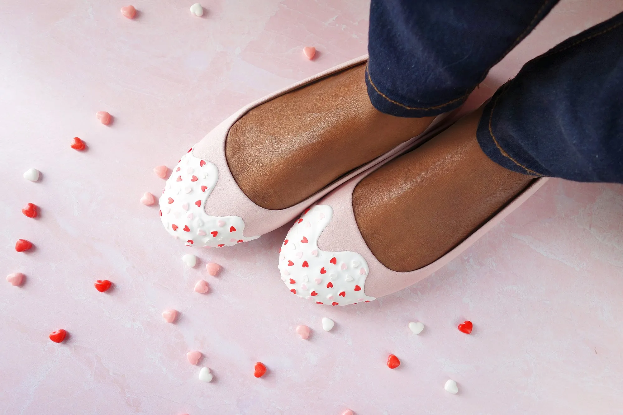 Heart Sprinkle Flats- Light Pink