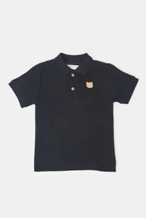 Infant Boys Black Jacquard Polo Shirt