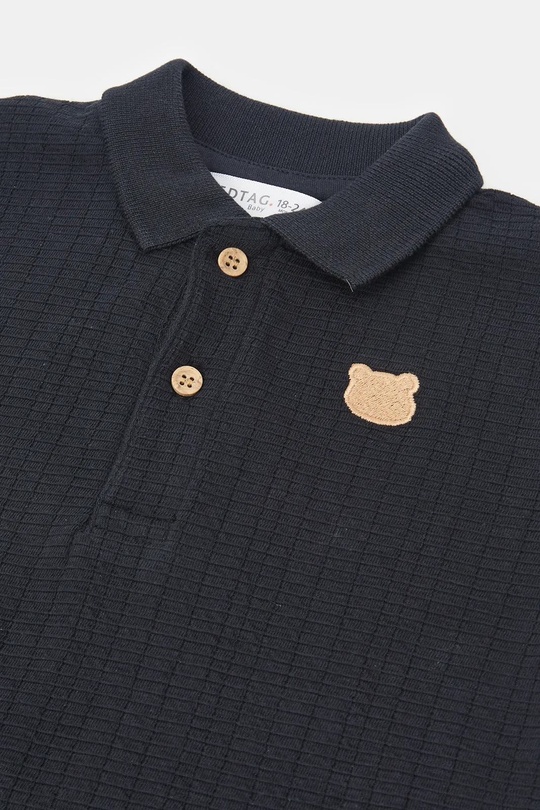 Infant Boys Black Jacquard Polo Shirt