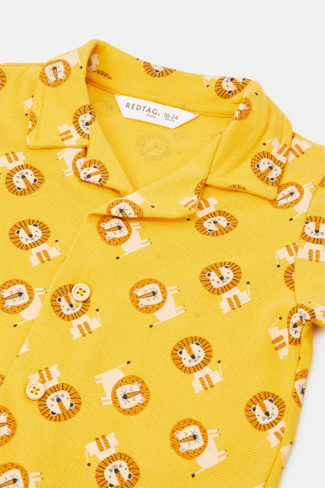 Infant Boys Mustard Lion Printed Shirt