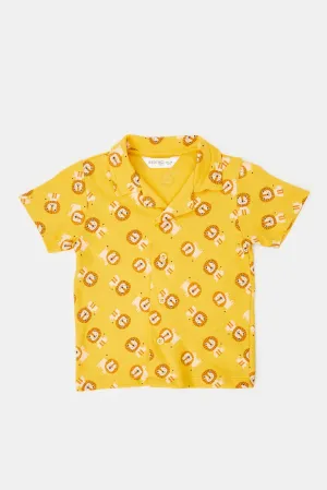 Infant Boys Mustard Lion Printed Shirt