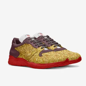 Kingdom Seekers By Frantz Lamour - Men's Low Top Genuine Leather Runner Sneacker - Brown, Red & Gold Glitter