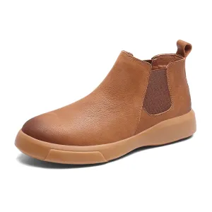 kkboxly kkboxly Men Comfy Cowhide Leather Non Slip Elastic Slip on Casual Chelsea Boots