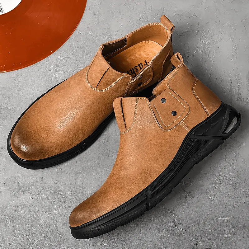 kkboxly kkboxly Men Retro Cowhide Leather Non Slip Soft Sole Elastic Slip on Chelsea Boots