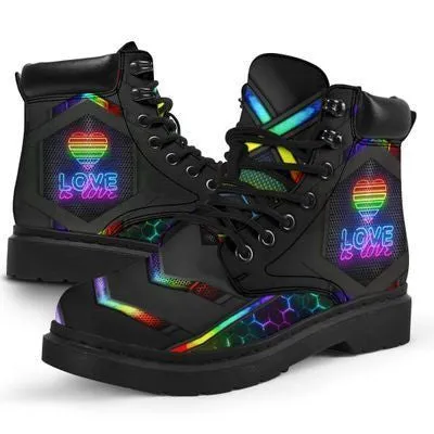 Lgbt Love Is Love Hexagon Season Leather Boots - Christian Shoes For Men And Women