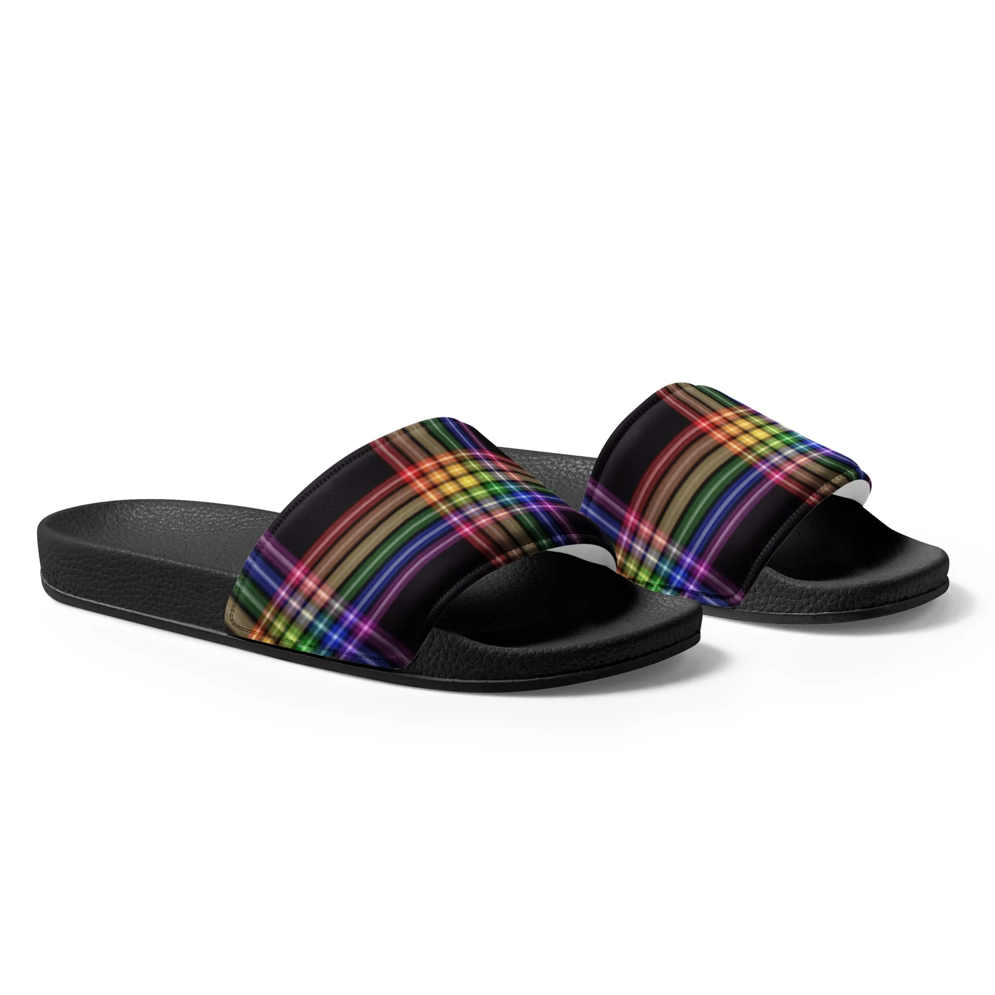 LGBTQ Pride Women's Slides Sandals in Plaid