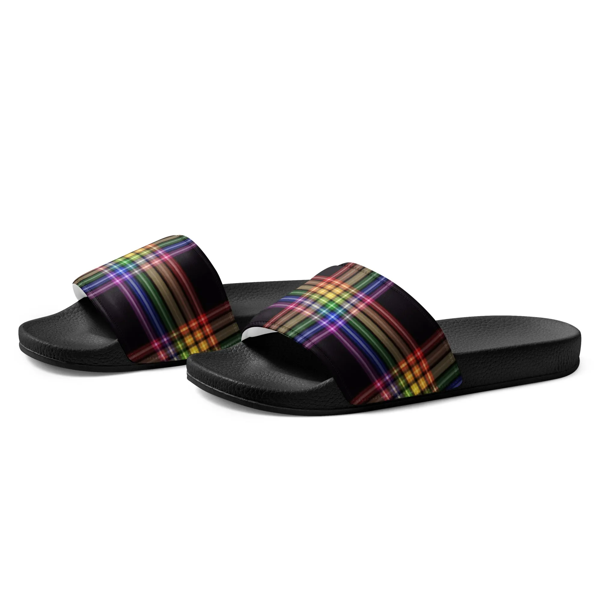 LGBTQ Pride Women's Slides Sandals in Plaid