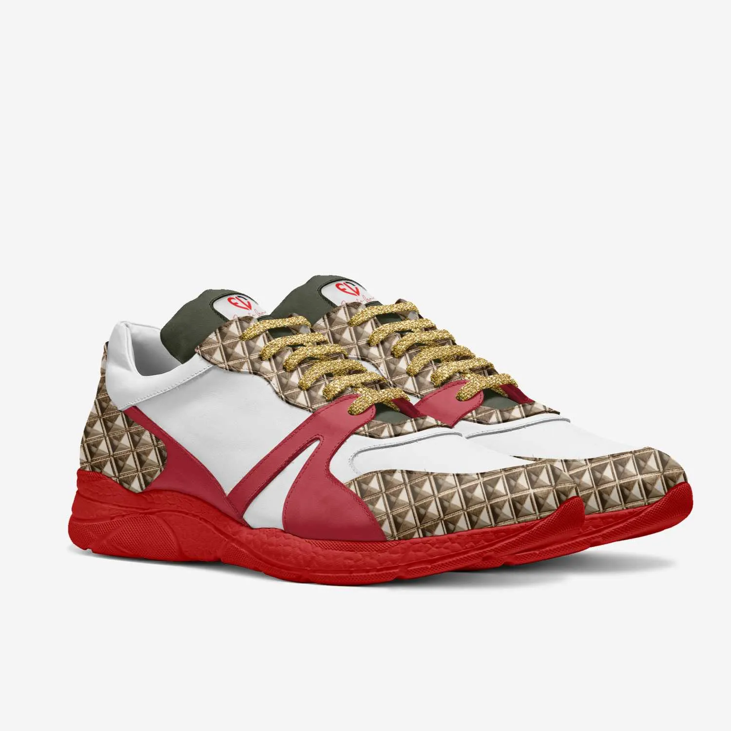 Love Kingdom By Frantz Lamour - Men's Low Top Genuine Leather Runner Sneacker - Black, White, Gold & Red