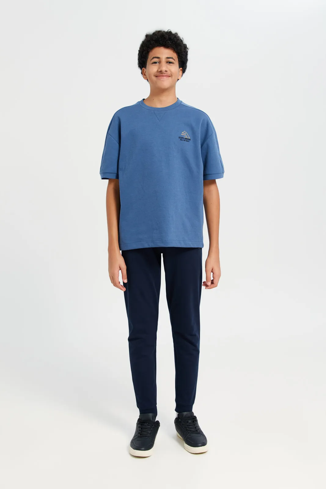 Senior Boys Blue Embellished T-Shirt