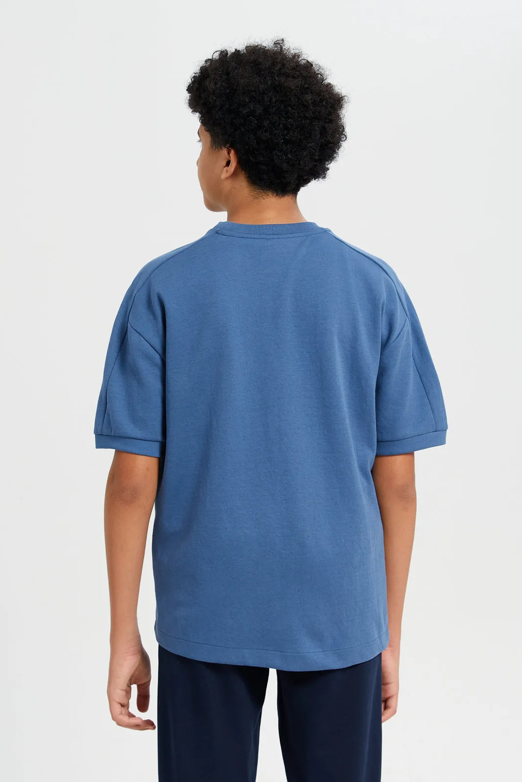 Senior Boys Blue Embellished T-Shirt