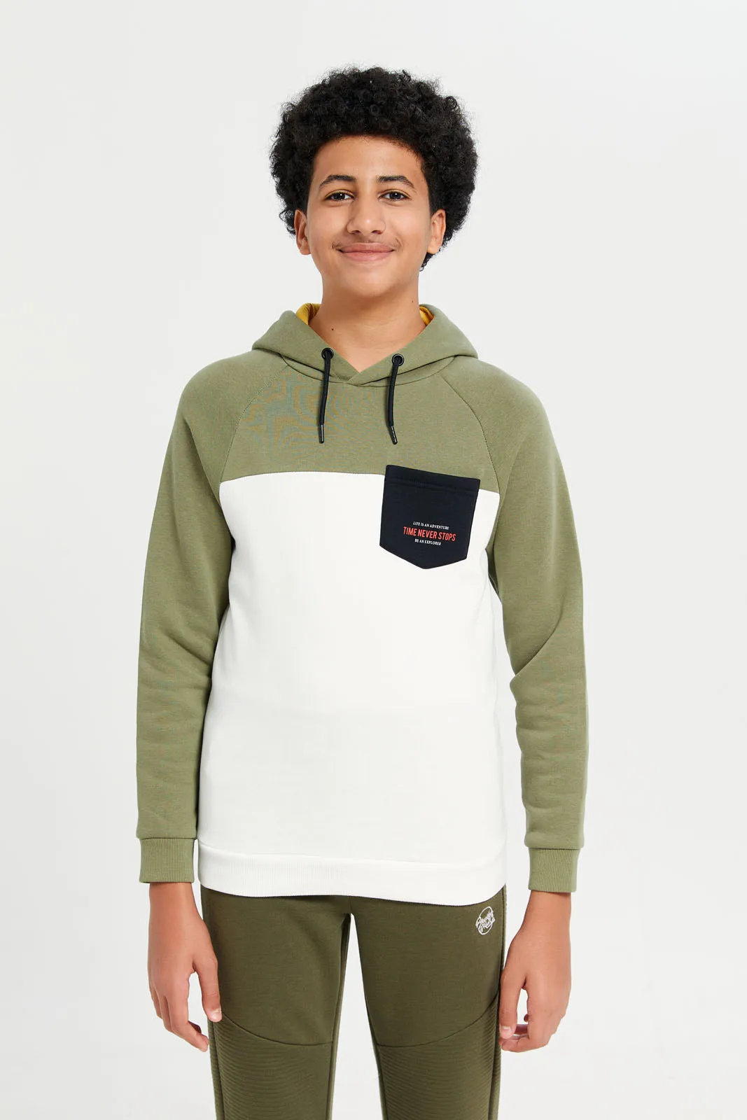 Senior Boys Olive Cut And Sew Hooded Sweatshirt