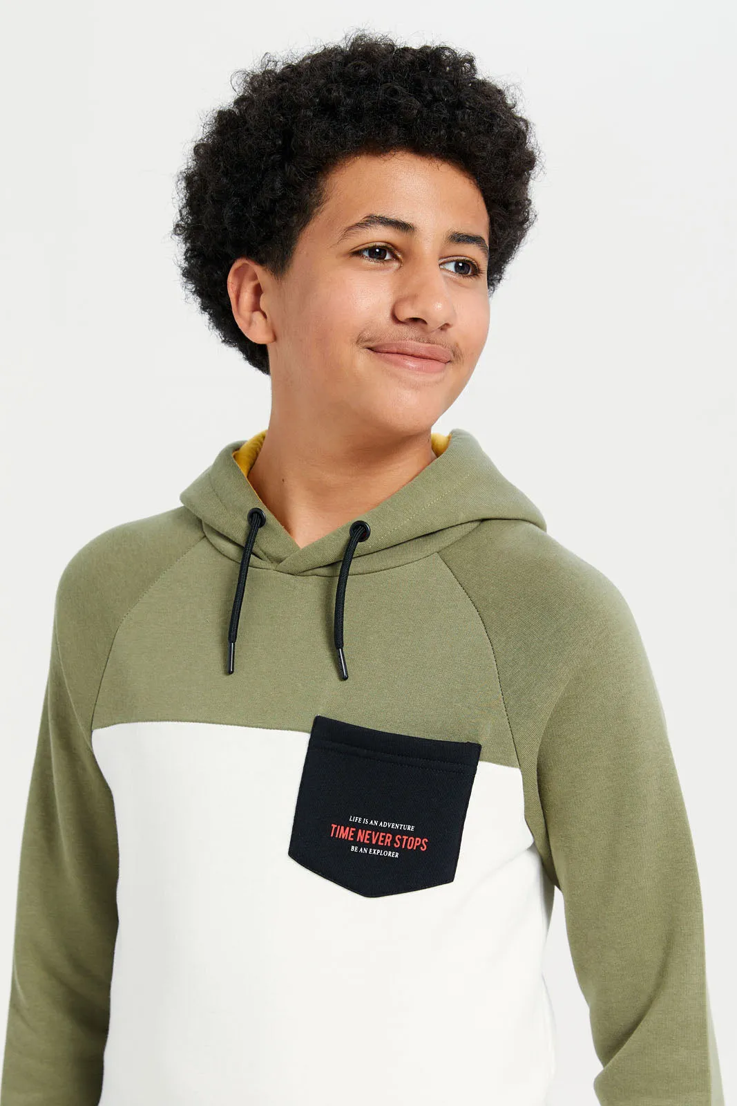 Senior Boys Olive Cut And Sew Hooded Sweatshirt