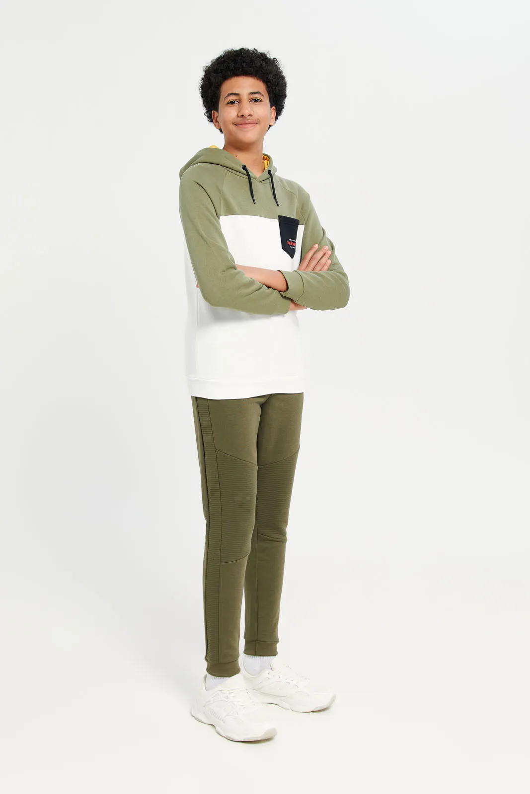 Senior Boys Olive Cut And Sew Hooded Sweatshirt