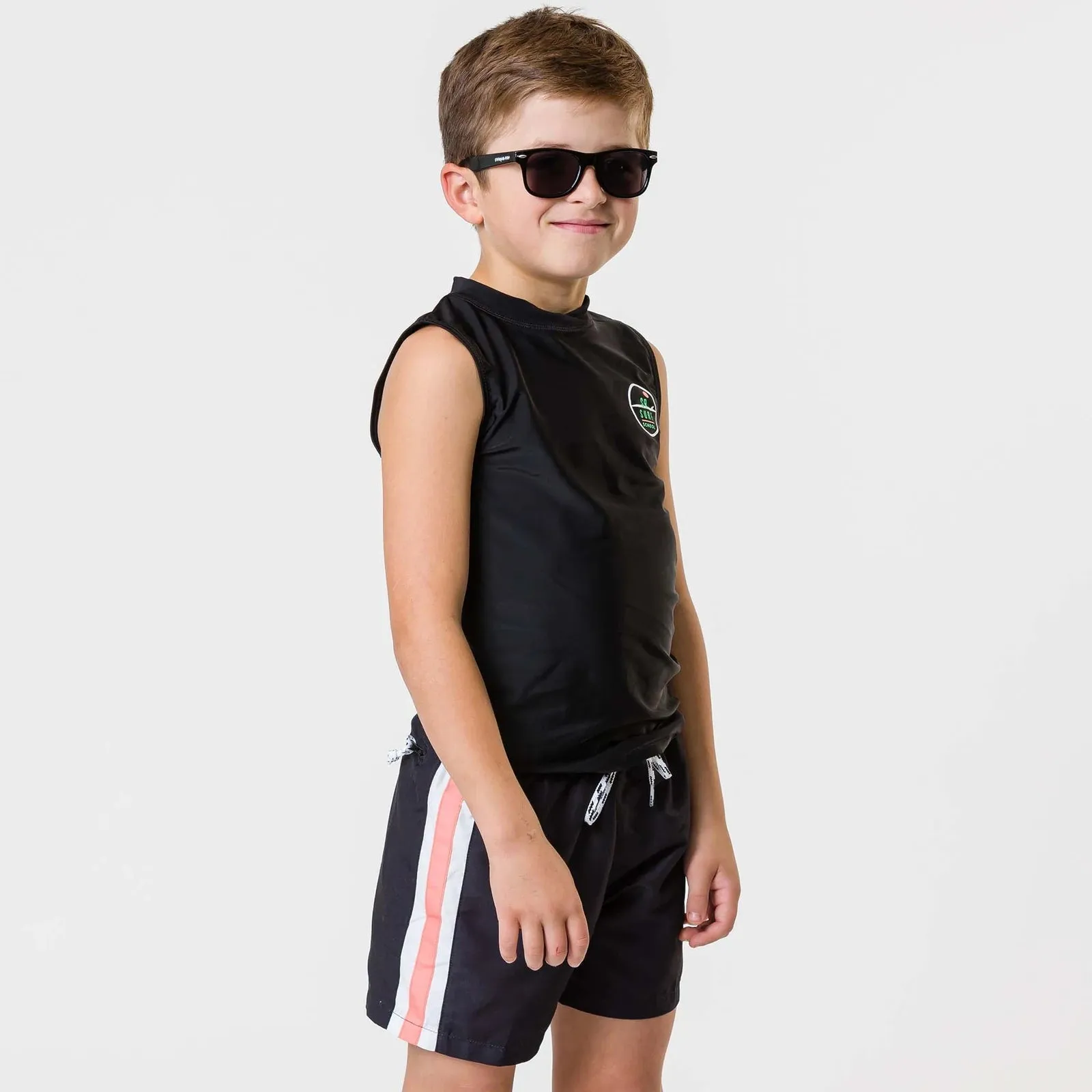 Snapper Rock Black Retro Stripe Volley Board Shorts