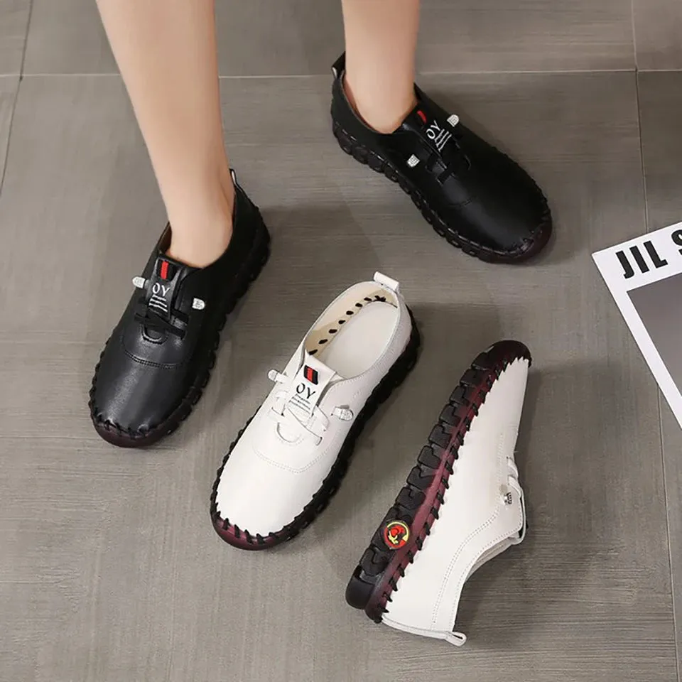 Sneakers Women Shoes Loafers Lace Up Leather Flat New Spring 2024 Casual comfortable Mom Shoe